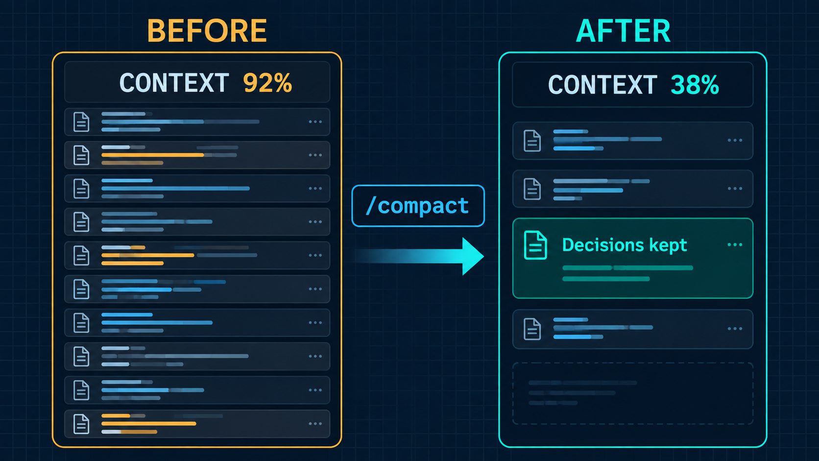 Использование контекстного окна Claude Code до и после compact